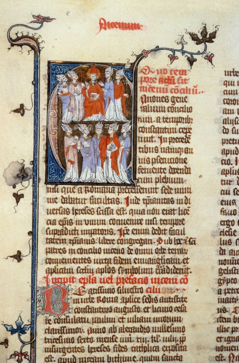 Concilio de Nicea - iluminación de manuscrito (antigua traducción latina de los primeros concilios ecuménicos atribuida a Isidoro), Edad Media (ref. 365, 351r). B. Mr. Toulouse. Solicitud de autorización a la Biblioteca Municipal de Toulouse (tel: 05 62 27 de Unknown artist