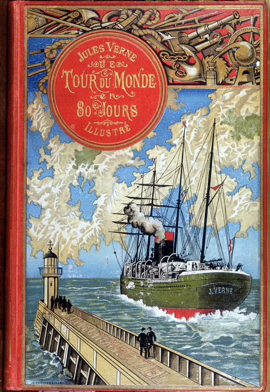 Portada “La vuelta al mundo en 80 días” de Julio Verne, ed. Hetzel de Unknown artist