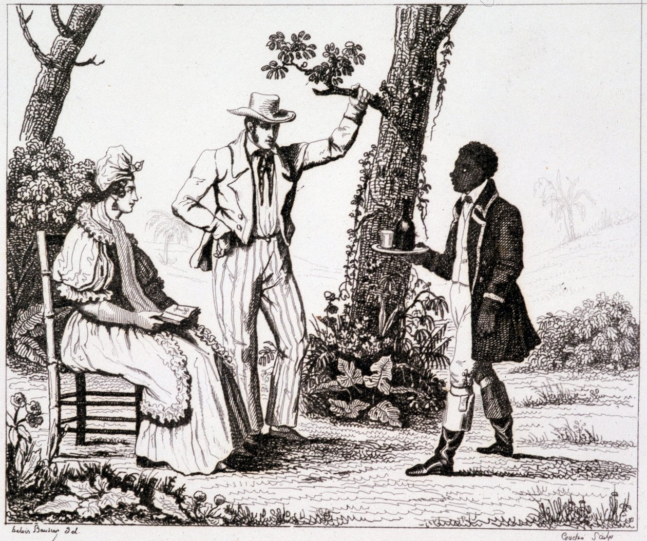 Criollo de Martinica (sirviente negro y una pareja de blancos) - en "Francia pintoresca", T.III de Unknown artist