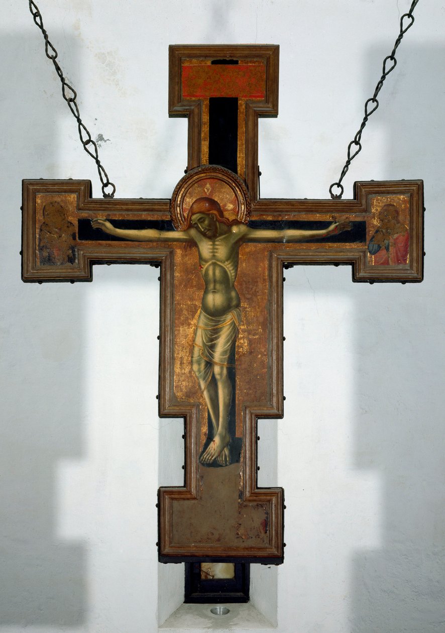 Crucifixión. Pintura anónima en madera en el reverso de una cruz. Siglo XV Varazze, Cappella del Castello Invrea Italia de Unknown artist