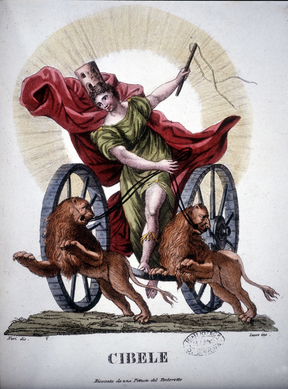 Cibeles, divinidad que personifica el poder reproductivo de la Naturaleza - en “Dizionario mitologico”, grabado del siglo XIX después de una pintura de Tintoretto, Biblioteca de Brera, Milán. de Unknown artist