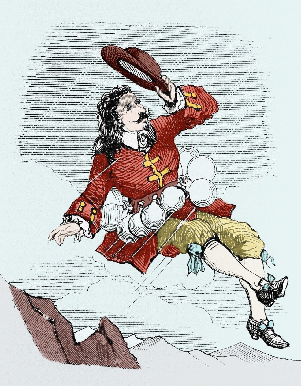 Cyrano de Bergerac llevado por sus frascos, ilustración de: “L