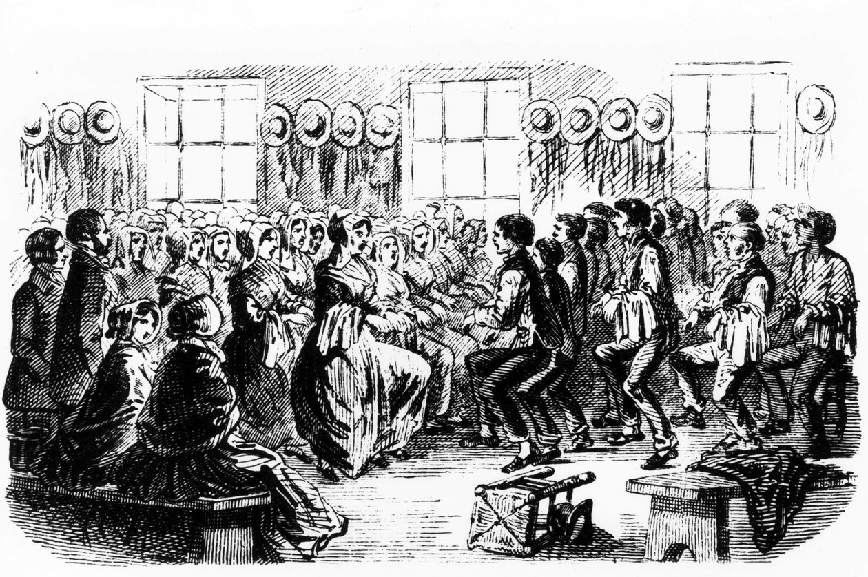 Baile de Shakers. Grabado del siglo XIX de Unknown artist