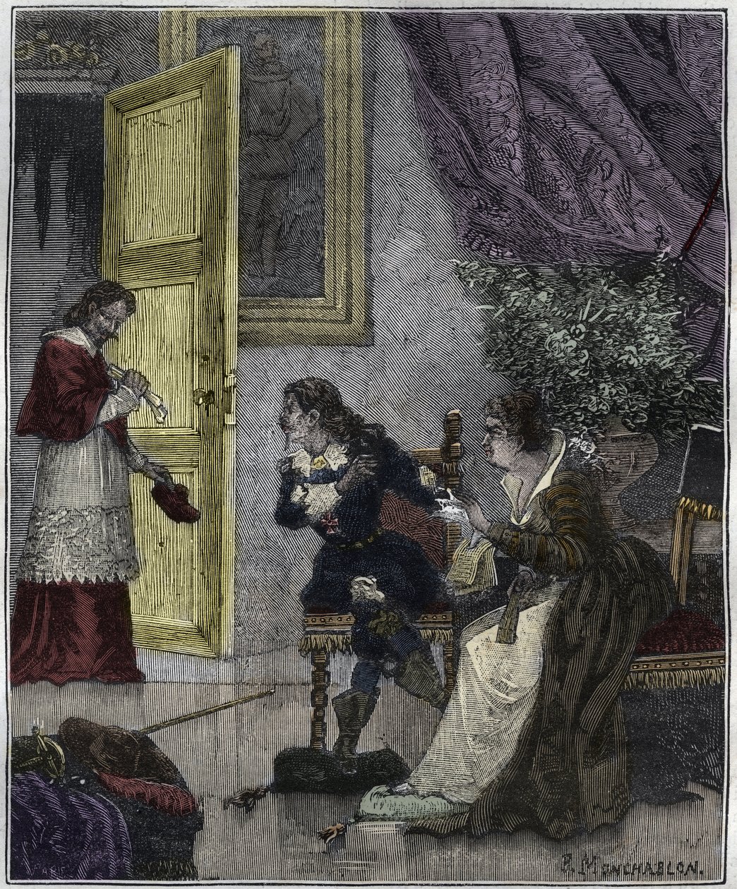 Día de los Engaños - Jornada de los Engaños 1630 - En el momento en que María de Médicis estaba defendiendo su causa, el Cardenal Richelieu entró - ilustración en "París a través del siglo" por Knee-Lac. de Unknown artist