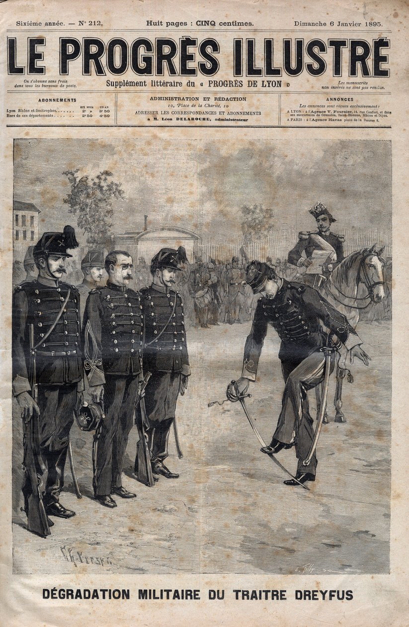 Degradación de Alfred Dreyfus - Caso Dreyfus: La degradación de Alfred Dreyfus en el patio de la Escuela Militar, París, 5 de enero de 1895 - Grabado en 
