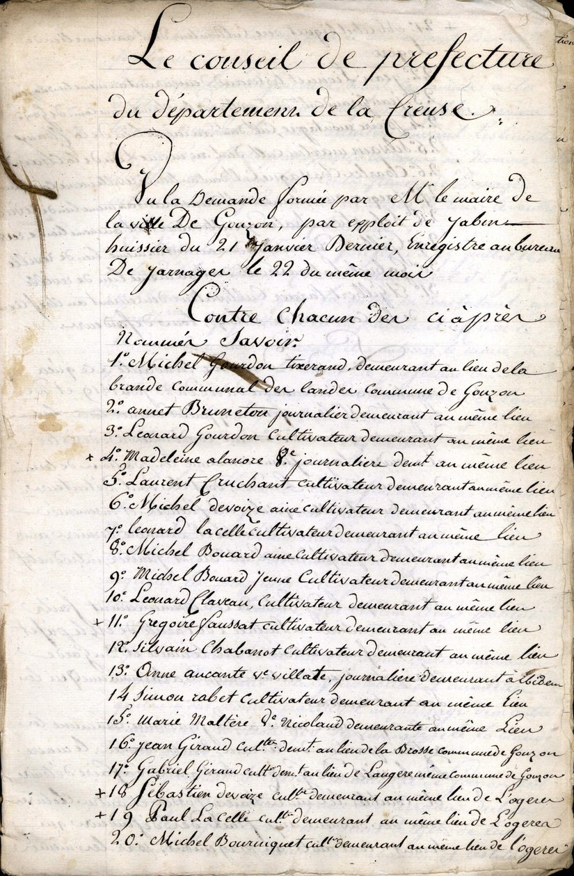Deliberación del Consejo de la Prefectura de Guéret (Creuse) del 23 de abril de 1823. de Unknown artist