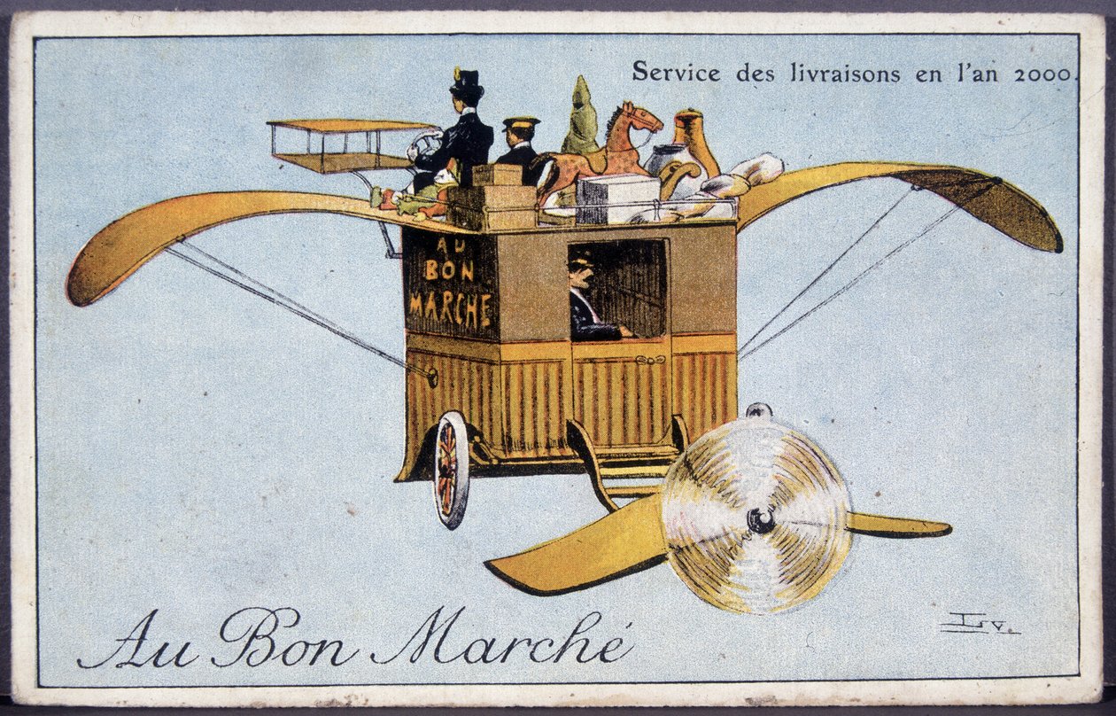 Servicio de entrega en el año 2000 - etiqueta de Bon Marché, finales del siglo XIX de Unknown artist