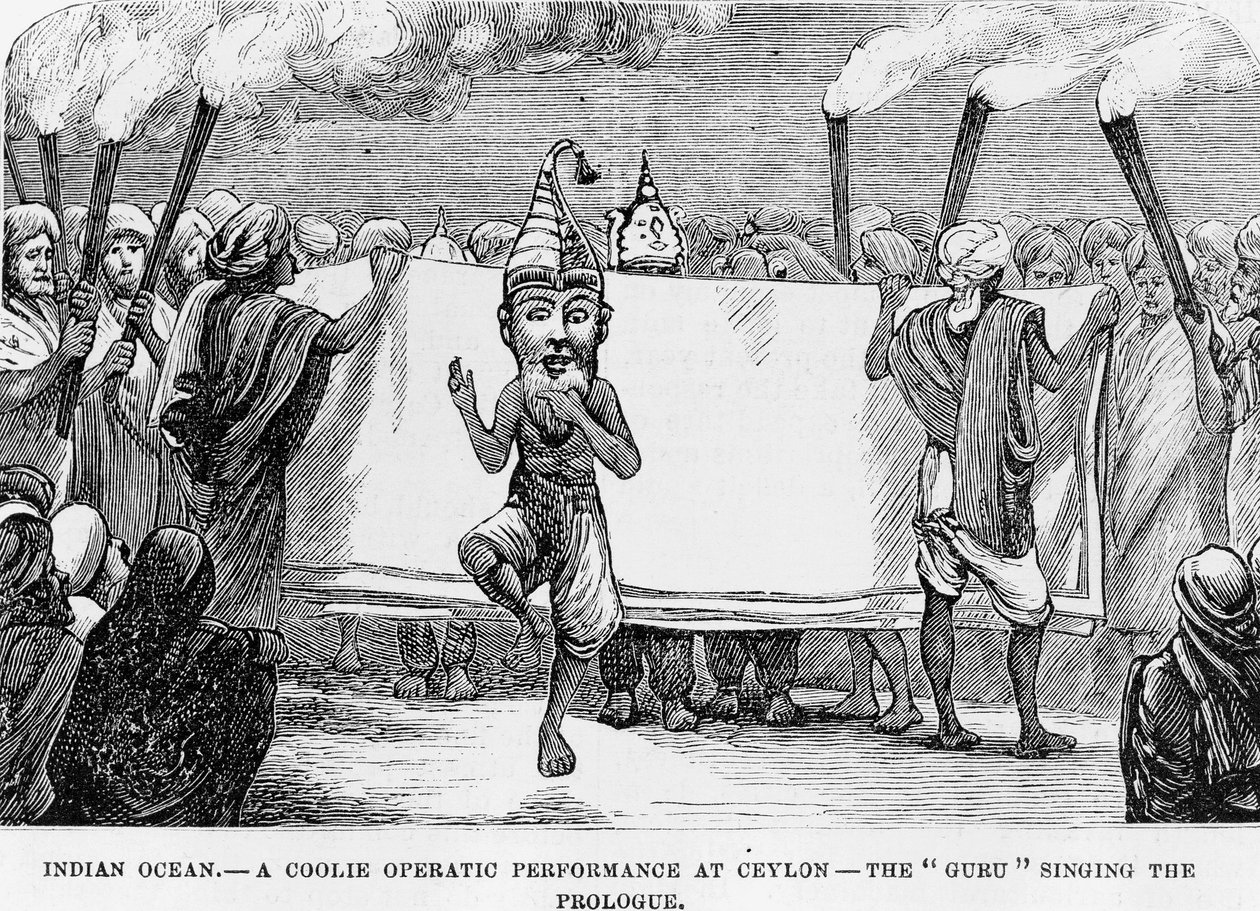 Demostración de arte popular en Ceilán (actual Sri Lanka), grabado del siglo XIX de Unknown artist