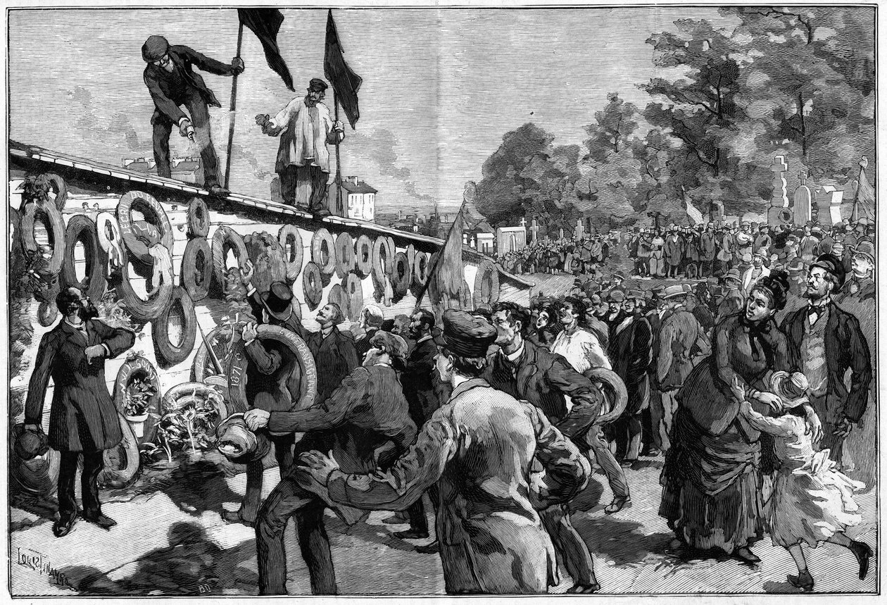 Demostración de los anarquistas en Père Lachaise frente a la tumba de los federados el 27 de mayo de 1888 de Unknown artist