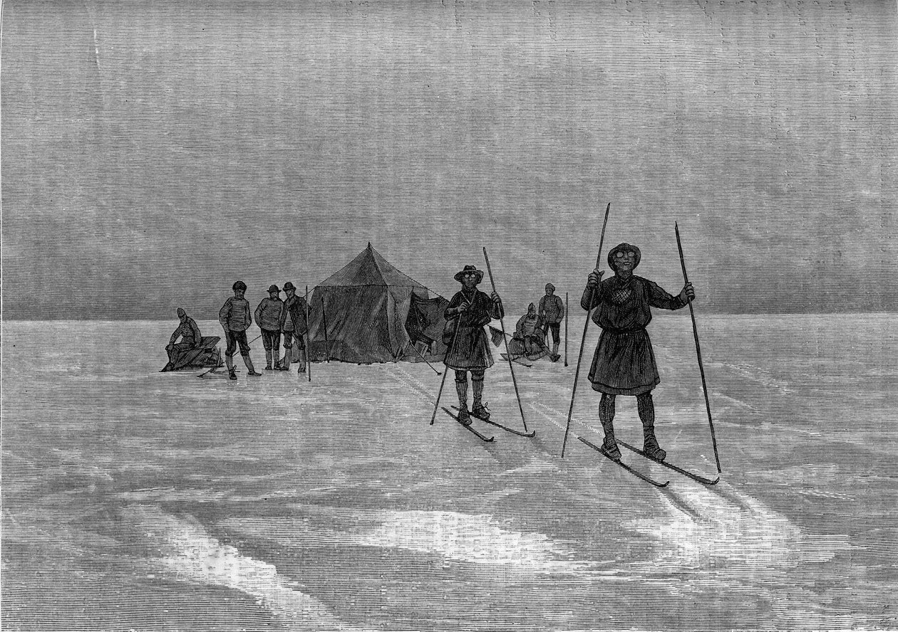Salida de los lapones en la capa de hielo de Groenlandia. Grabado en "Le Journal de la jeunesse" de Unknown artist