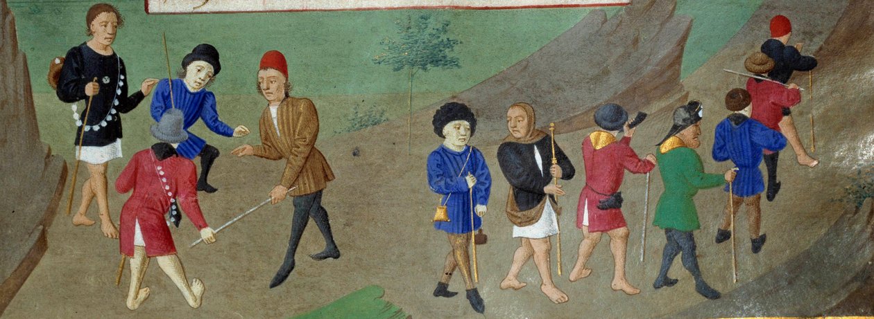 Peregrinos en viaje (Libro de Horas de la Duquesa de Borgoña, Adelaide de Saboya) de Unknown artist