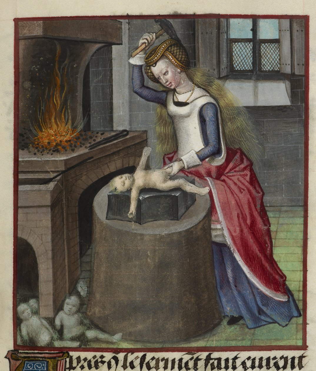 Detalle de una miniatura que representa a la Naturaleza forjando un bebé, de "Le Roman de la Rose". de Unknown artist