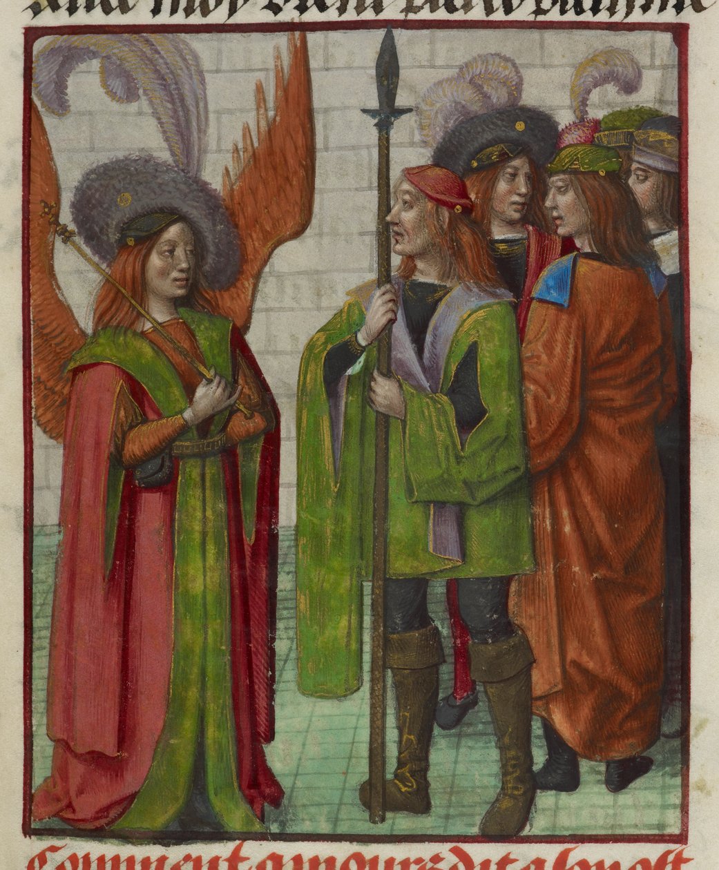 Detalle de una miniatura de Amour (Amor) y su ejército, de "Le Roman de la Rose". de Unknown artist