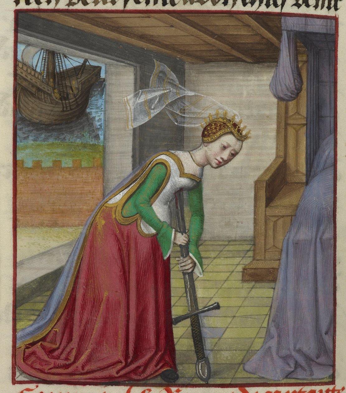 Detalle de una miniatura de Dido cayendo sobre su espada y suicidándose tras la traición de Eneas, de "Le Roman de la Rose". de Unknown artist