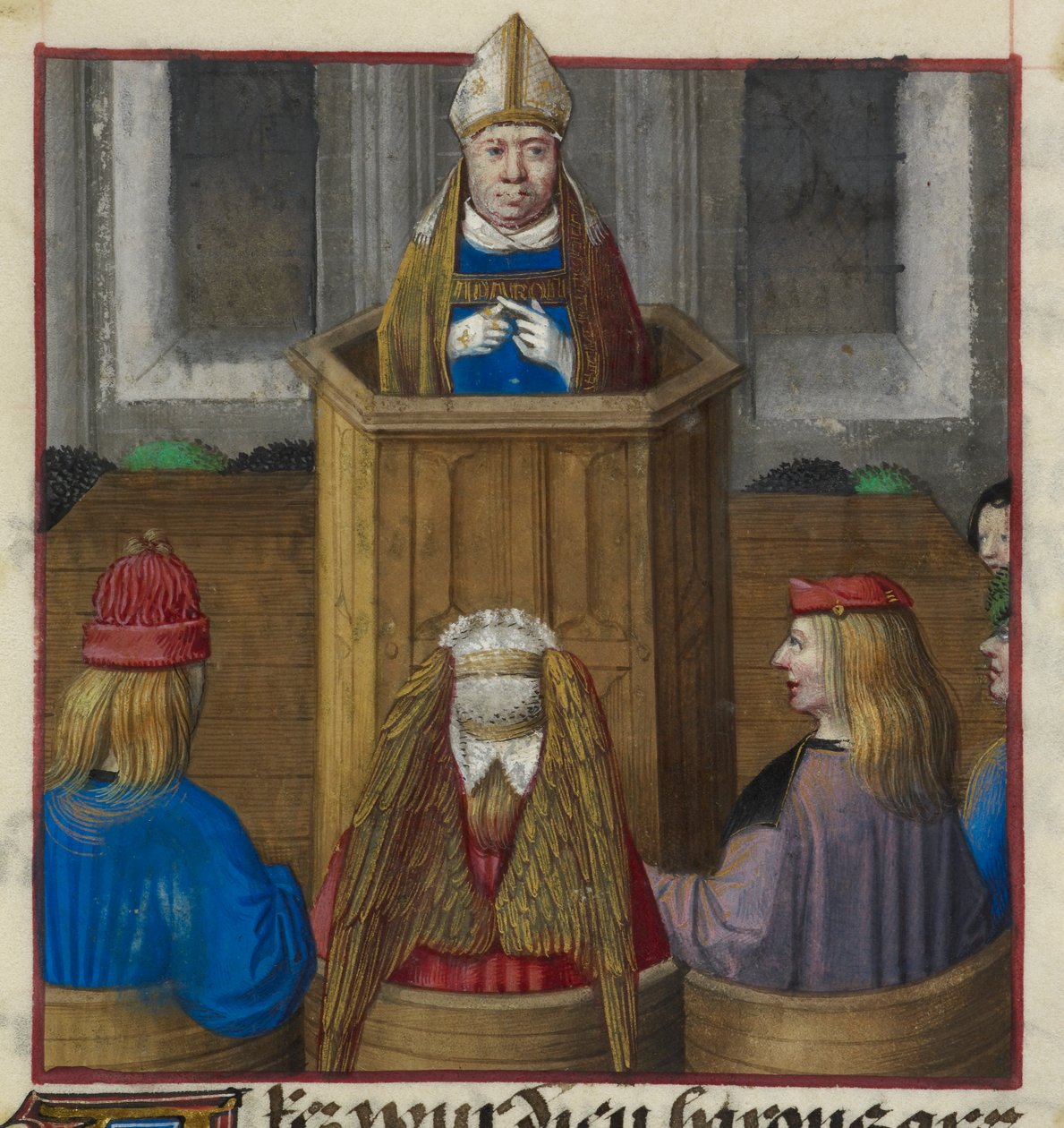 Detalle de una miniatura de un sacerdote predicando a los ejércitos de Venus, de "Le Roman de la Rose". de Unknown artist