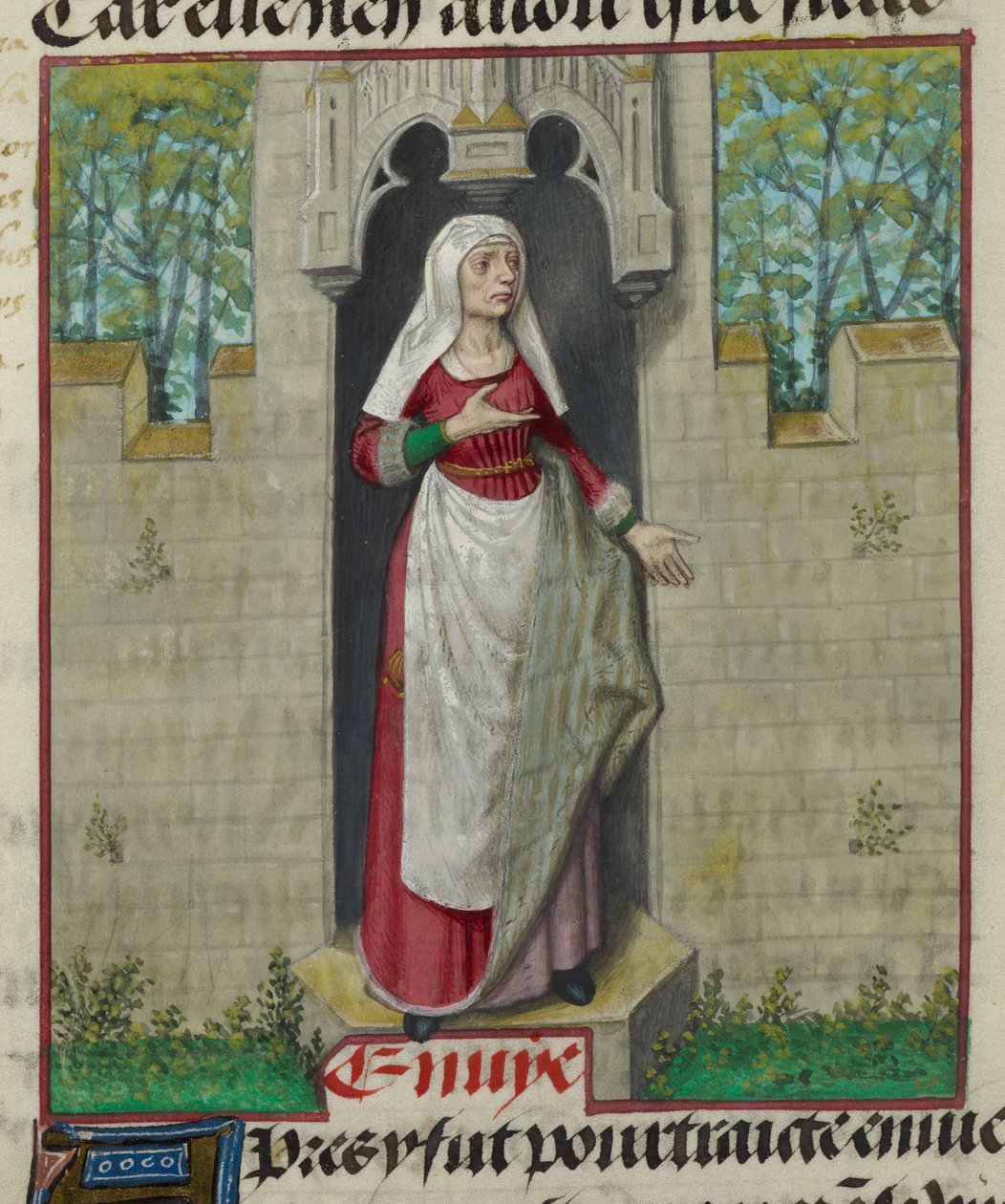 Detalle de una miniatura de la figura alegórica de la Avaricia, de "Le Roman de la Rose". de Unknown artist