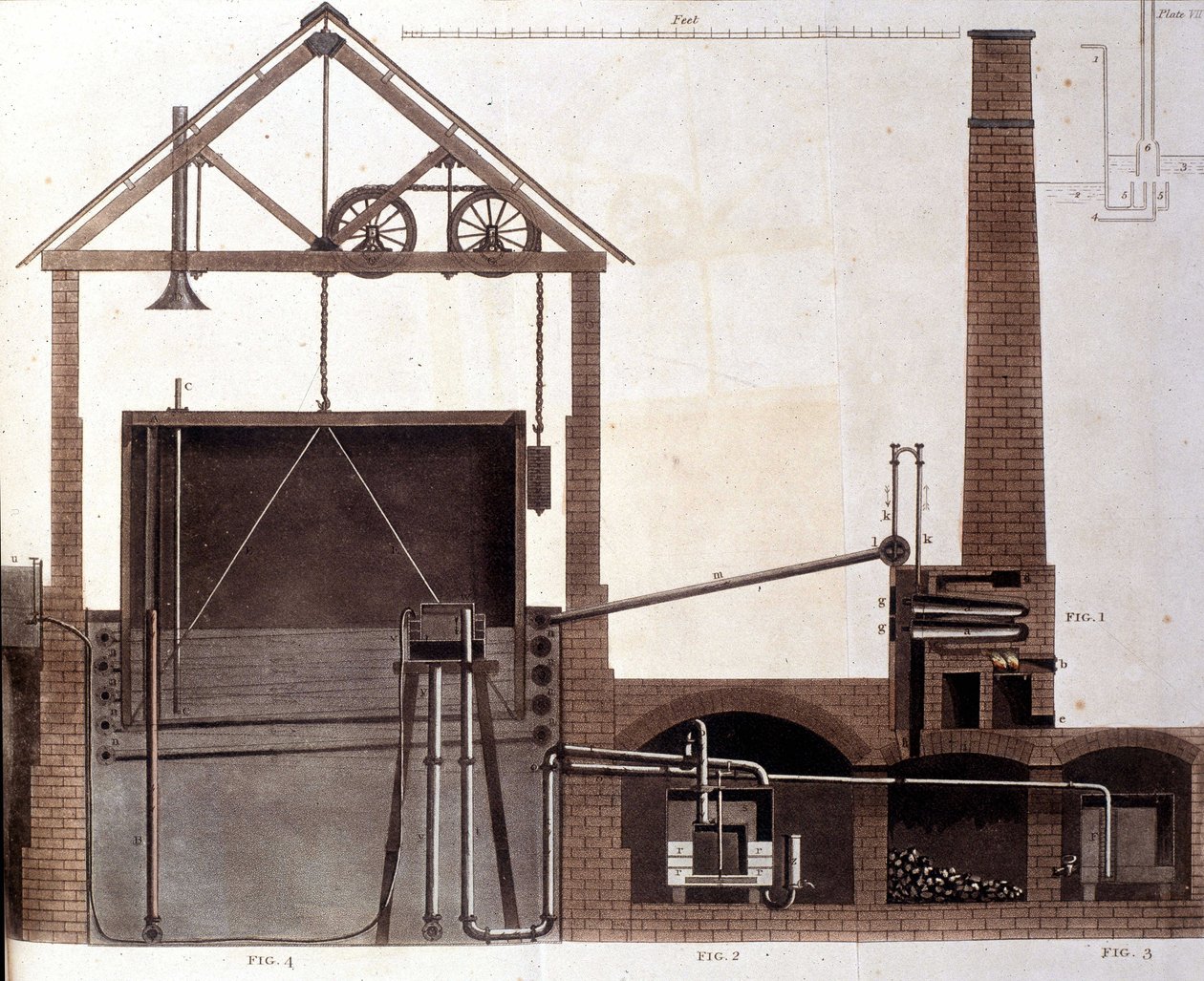 Diagrama explicando la producción de gas de carbón, Londres 1815 de Unknown artist