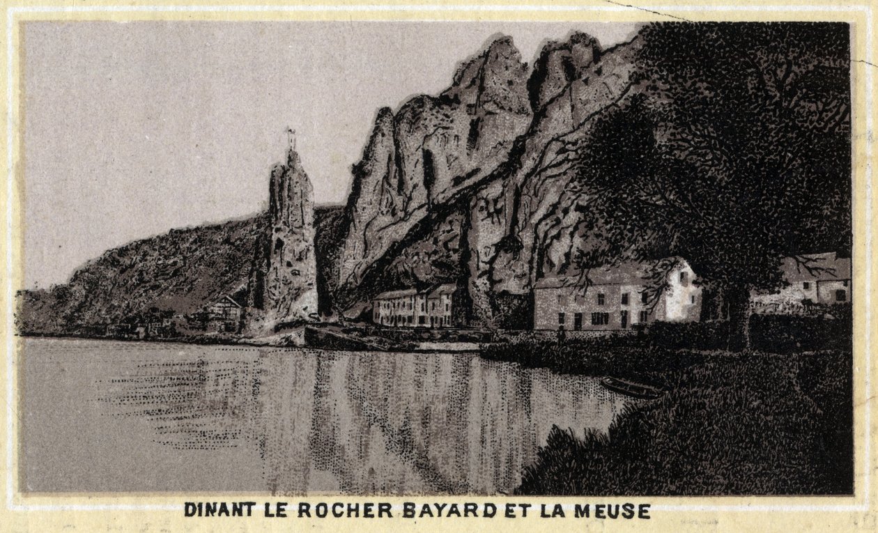 Dinant, el Rocher Bayard y el Mosa, Valonia, Bélgica. Cromolitografía de finales del siglo XIX. de Unknown artist