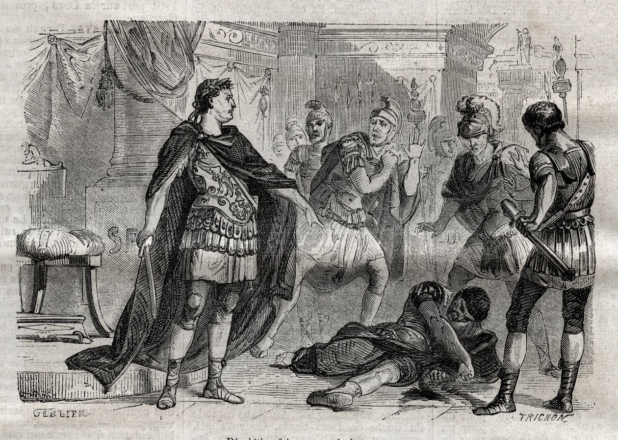 Diocleciano (Caius Aurelius Valerius Diocletianus Augustus) (244-311) muriendo Lucius Flavius Aer - grabado en “Dictionnaire populaire illustrious” - 1864 - por Joseph Decembre y Edmond Allonier de Unknown artist