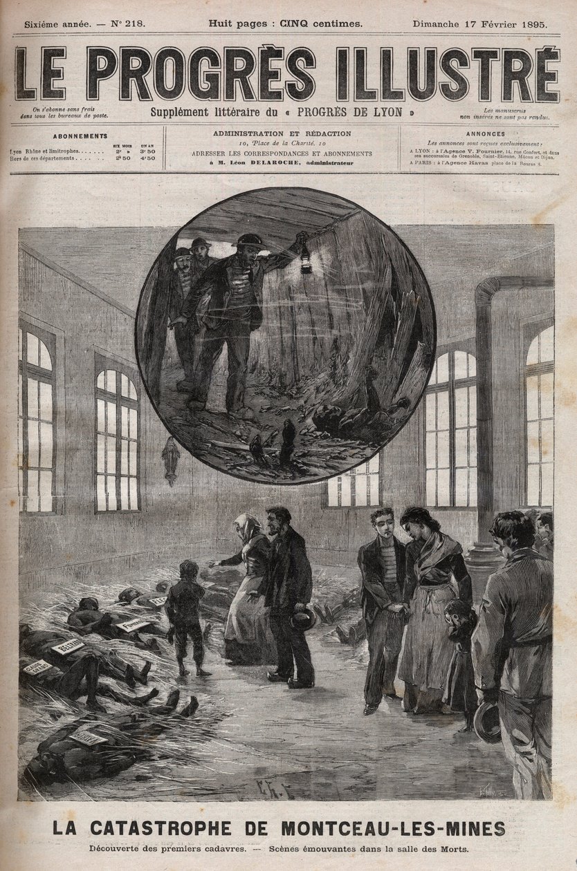 Desastre del pozo Santa Eugenia o desastre de Montceau-les-Mines en Borgoña en 1895 - grabado en 