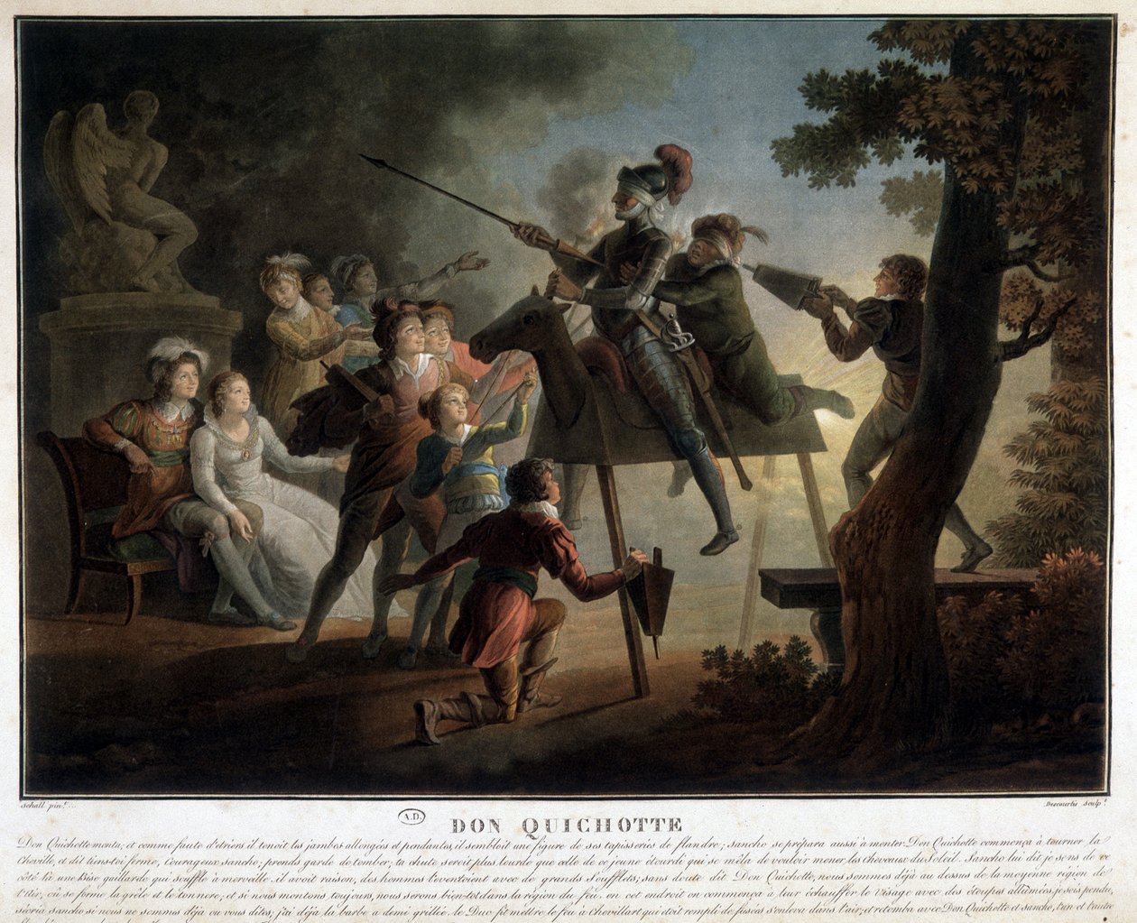 Don Quijote y Sancho en un caballo de madera de Unknown artist
