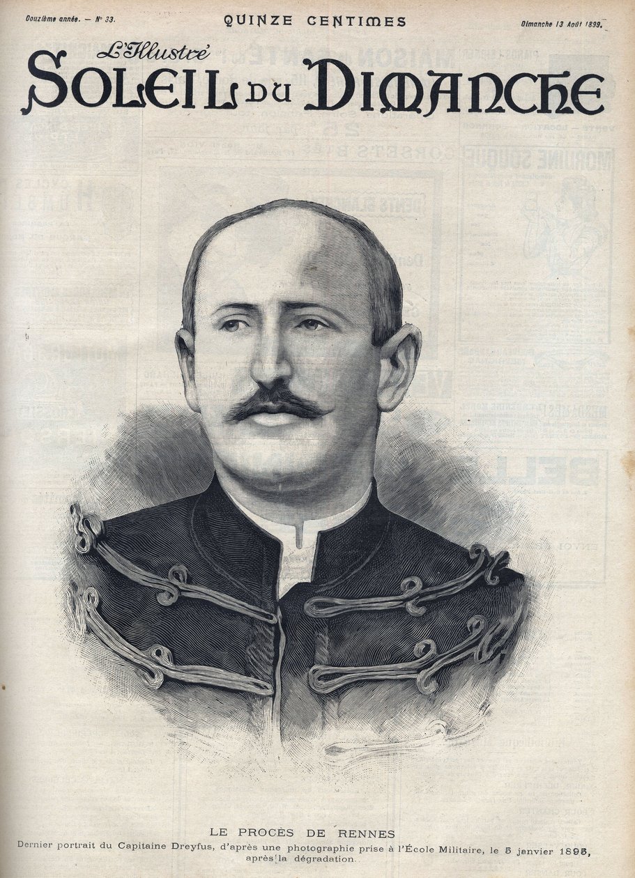 Caso Dreyfus: retrato de Alfred Dreyfus (1859-1935) después de su degradación durante el juicio de Rennes. Grabado en "Le sun-du-dimanche", 13 de agosto de Unknown artist