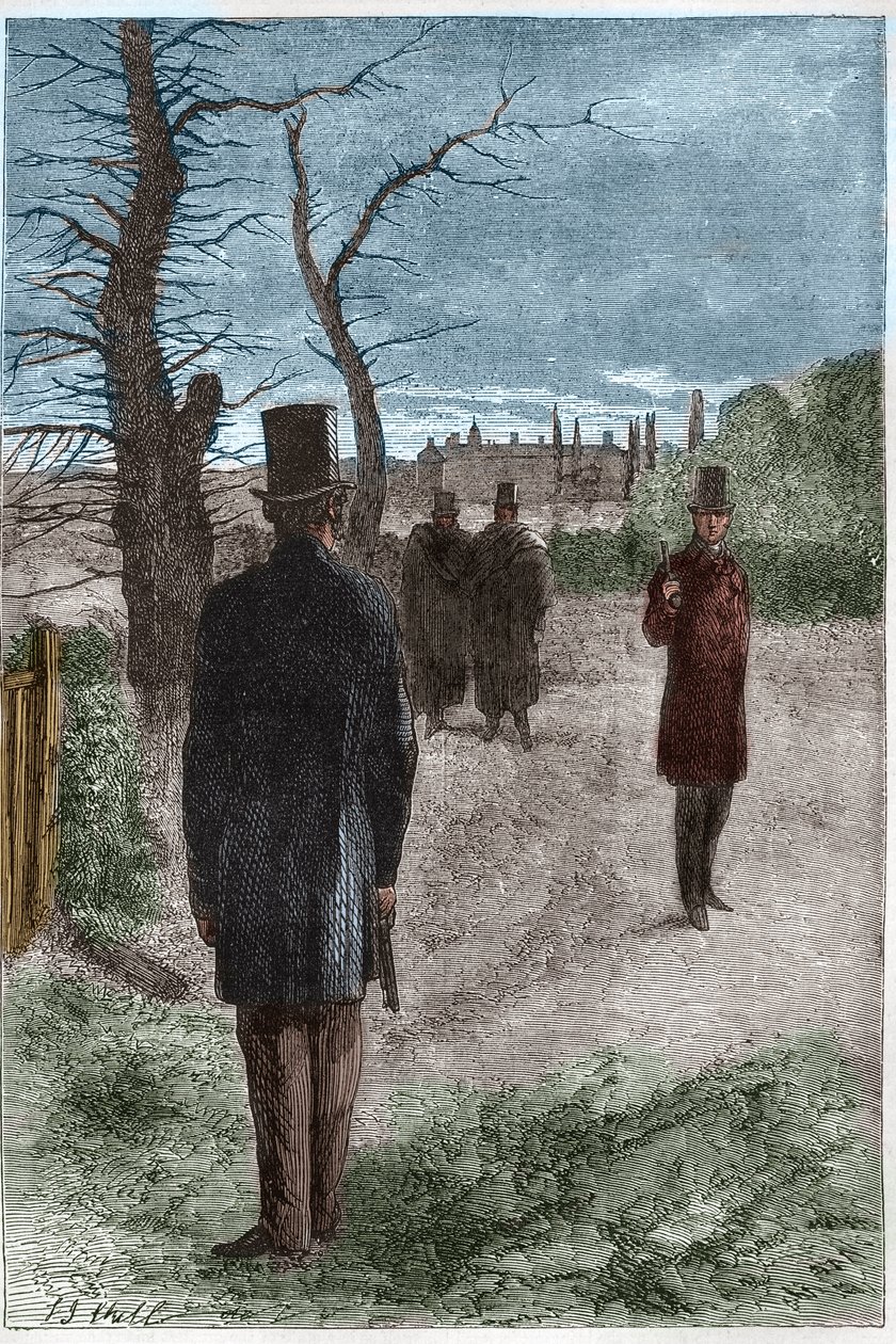 Duelo entre George William Finch-Hatton, Conde de Winchilsea (1791-1858) y Arthur Wellesley, Duque de Wellington (1769-1852) en Battersea Fields, el 21 de marzo de 1829 de Unknown artist