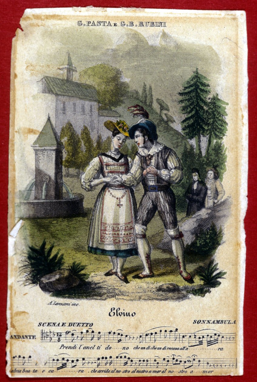 Dúo entre Giuditta Pasta y Gian Battista Rubini en la ópera “La sonnambula” de Vincenzo Bellini. Teatro Carcano de Milán. 1831 de Unknown artist