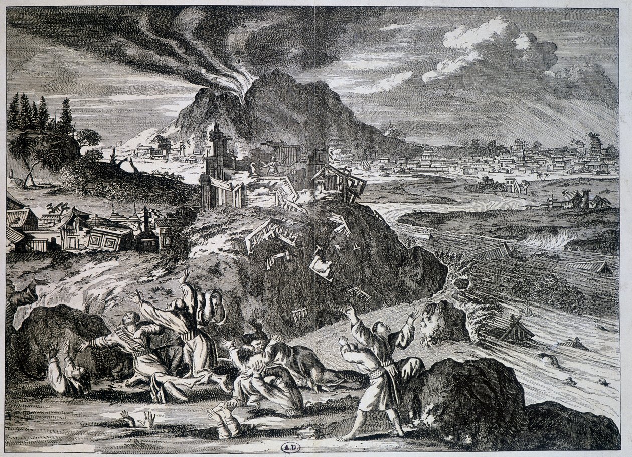 Terremoto en Tokio en 1650 - grabado de Unknown artist