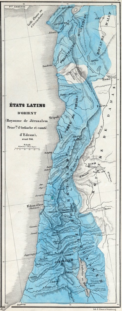 Estados latinos orientales antes de 1144 - Reino de Jerusalén - Principado de Antioquía - Condado de Edesa - Mapa preparado por M J-H Schnitzler, Atlas Histórico y Pintoresco 1858 de Unknown artist