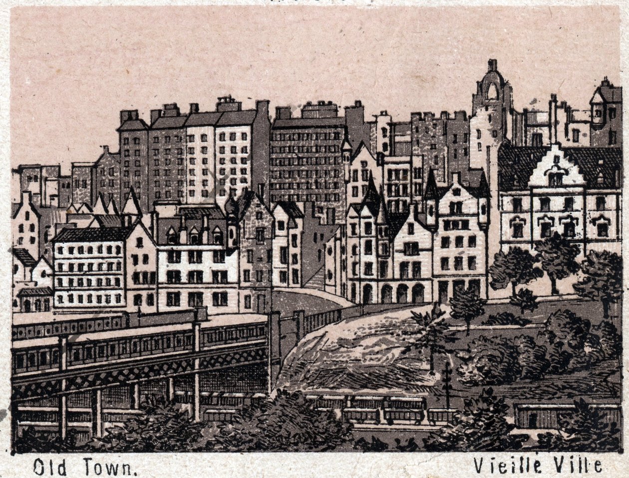 Edimburgo, Escocia: vista del casco antiguo de Edimburgo. en "El mundo ilustra 168 vistas" Sin fecha (finales del siglo XIX) de Unknown artist