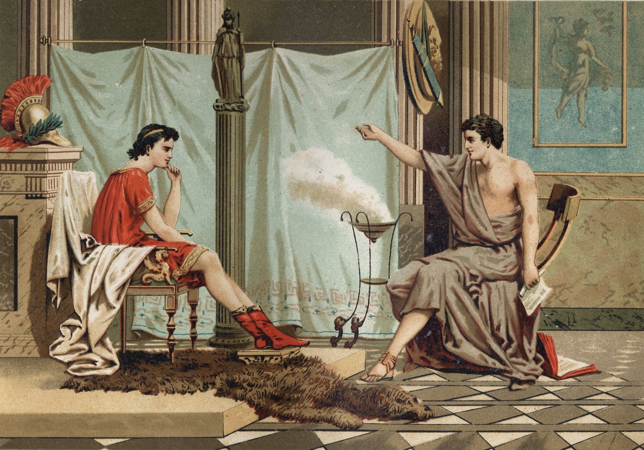 Educación de Alejandro Magno (356-323 a.C.) por el filósofo Aristóteles (384-322 a.C.) (La Ciencia y sus Hombres) de Unknown artist