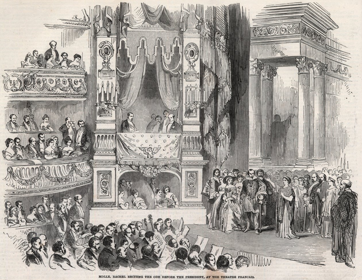 Elisabeth Rachel Félix, conocida como Mademoiselle Rachel (1821-1858), trágica francesa, ante Napoleón III en el Teatro Francés en 1852 - En vísperas de la proclamación del Segundo Imperio, Rachel declaró en el Teatro Francés el 22 de octubre de 1852 de Unknown artist