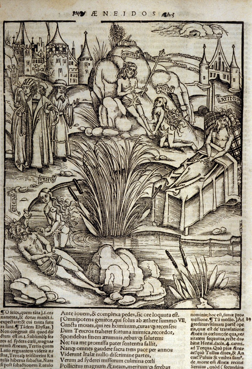 Eneida de Virgilio, Libro XII, Eneas es tratado milagrosamente por Venus y decide asaltar la ciudad de Latino de Unknown artist