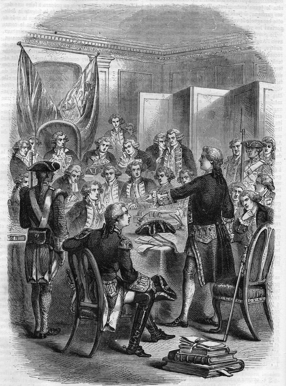 El almirante inglés Augustus Keppel ante el Consejo de Guerra después de la Batalla Naval de Ouessant el 27 de julio de 1778. de Unknown artist