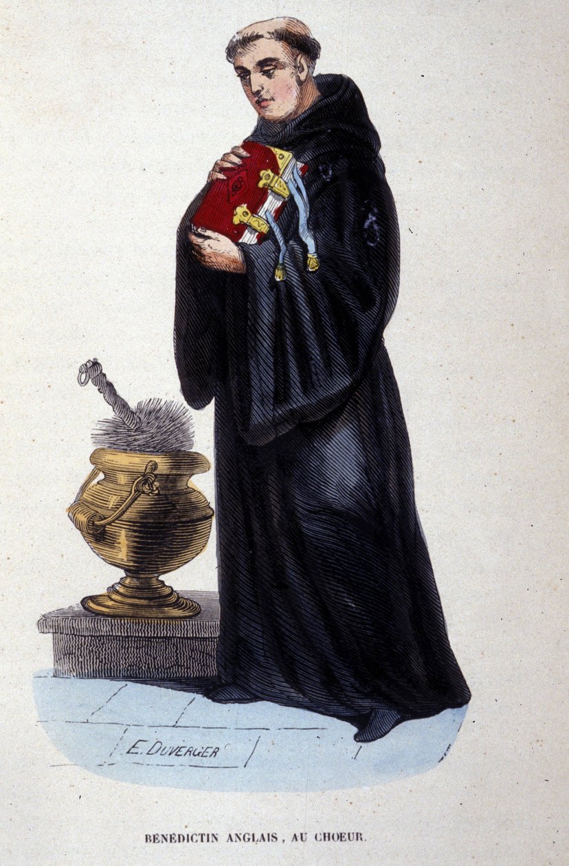 Benedictino inglés. Grabado de un álbum sobre órdenes religiosas, París de Unknown artist