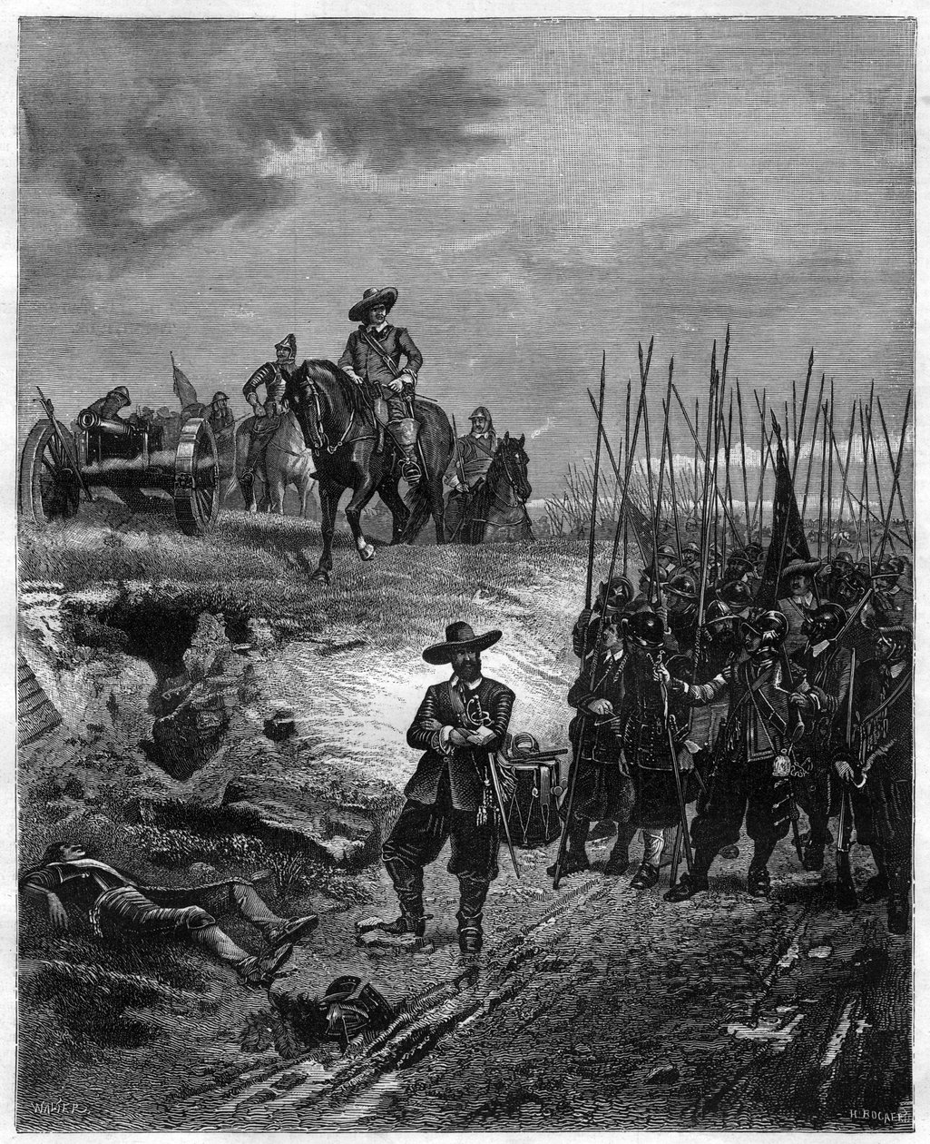 Guerras Civiles Inglesas: Oliver Cromwell (1599-1658) en la Batalla de Marston Moor, 2 de julio de 1644 - Los parlamentarios derrotaron a los realistas bajo el mando del príncipe Rupert. Grabado del siglo XIX de Unknown artist