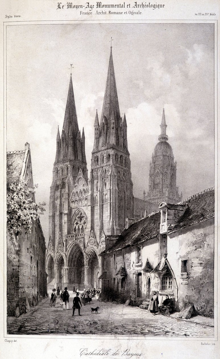 Grabado de la Catedral de Bayeux publicado en “La Edad Media Monumental y Arqueológica”. Siglo XIX de Unknown artist