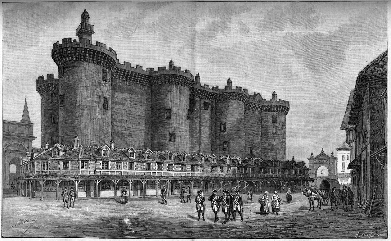 Grabado que representa el distrito de la Bastilla, con la prisión, en 1788. de Unknown artist