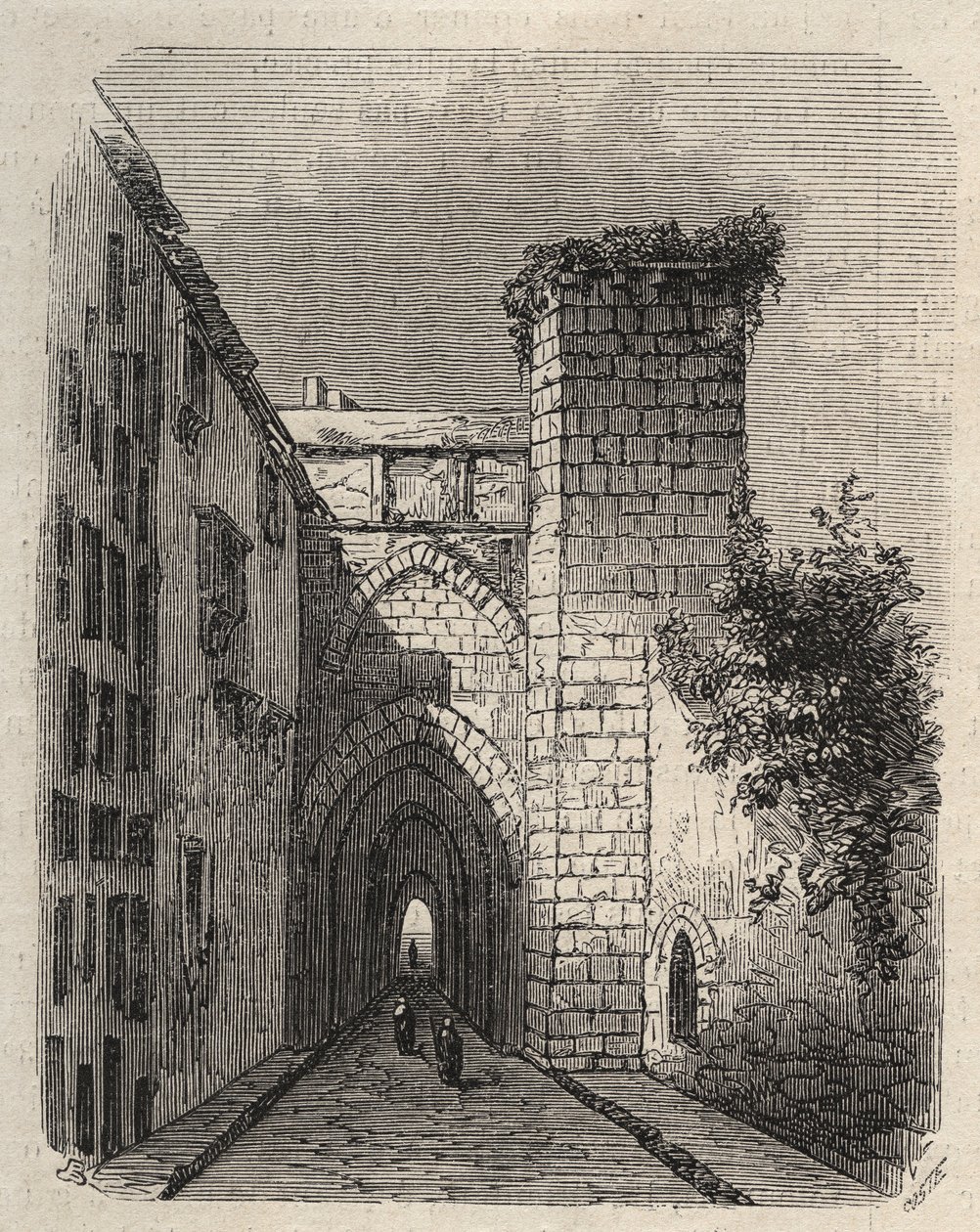 Entrada de la Medrese Árabe (Escuela Superior) en Jerusalén donde se enterró la estela de Mesha del templo - grabado en “El Mundo Ilustre” de enero de 1873 de Unknown artist