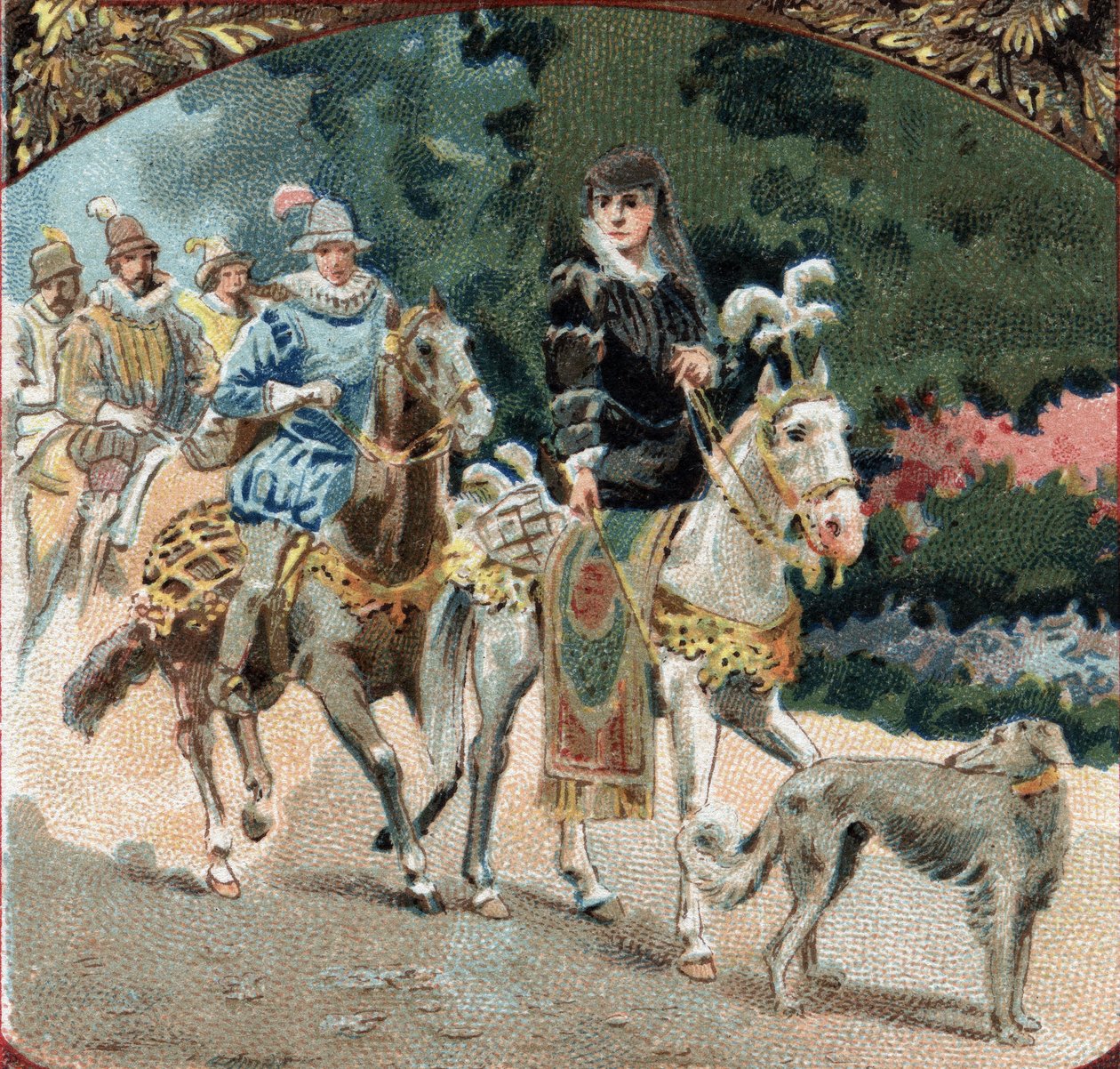 Entierro de Carlos IX (1550-1574) y Catalina de Médicis (Caterina de Medici) (1519-1589) en el castillo de Chenonceaux. Cromolitografía de finales del siglo XIX de Unknown artist
