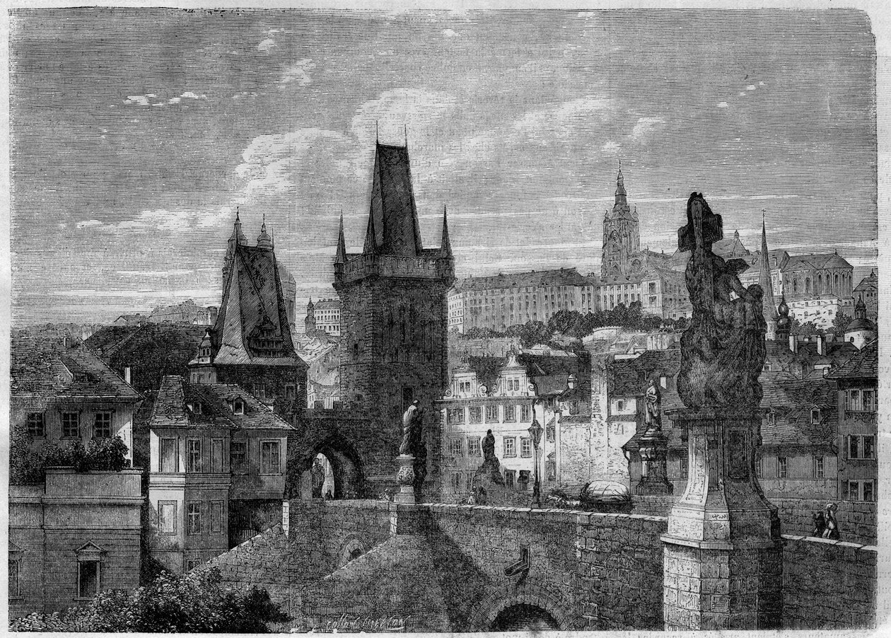 Entrada del Puente de Carlos en Praga - Grabado en "Le Journal Illustré" de Unknown artist