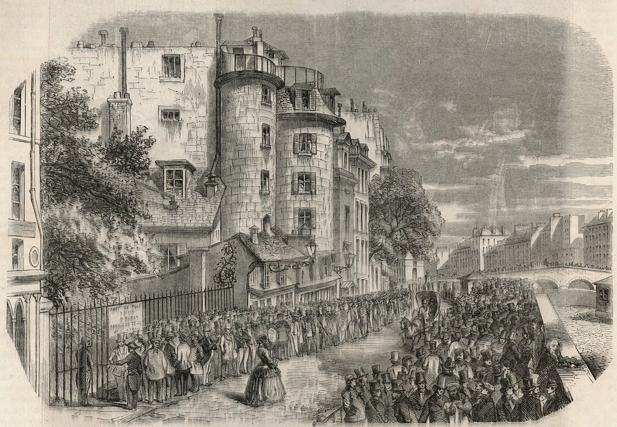 Entrada de la prefectura de policía por la rue de Jerusalem en la esquina del Quai des Orfevres en París en el siglo XIX antes de 1871 - Grabado en Tableau-de-Paris por Edmond Texier 1852 de Unknown artist