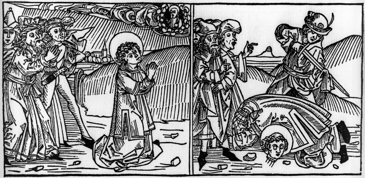 Episodio de la vida de San Donato (muerto alrededor de 355). Grabado de “Leben der Heiligen - sommerteil” (El libro de los santos) de Jacobus (James) de Voragine (1228-1298). Lübeck 1488. de Unknown artist