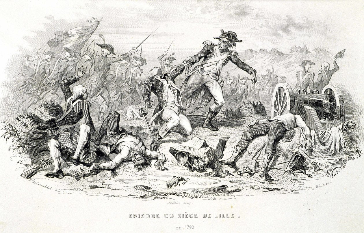 Episodio del sitio de Lille en 1792 - en "Fastes de Gardes nationales de France" de Unknown artist