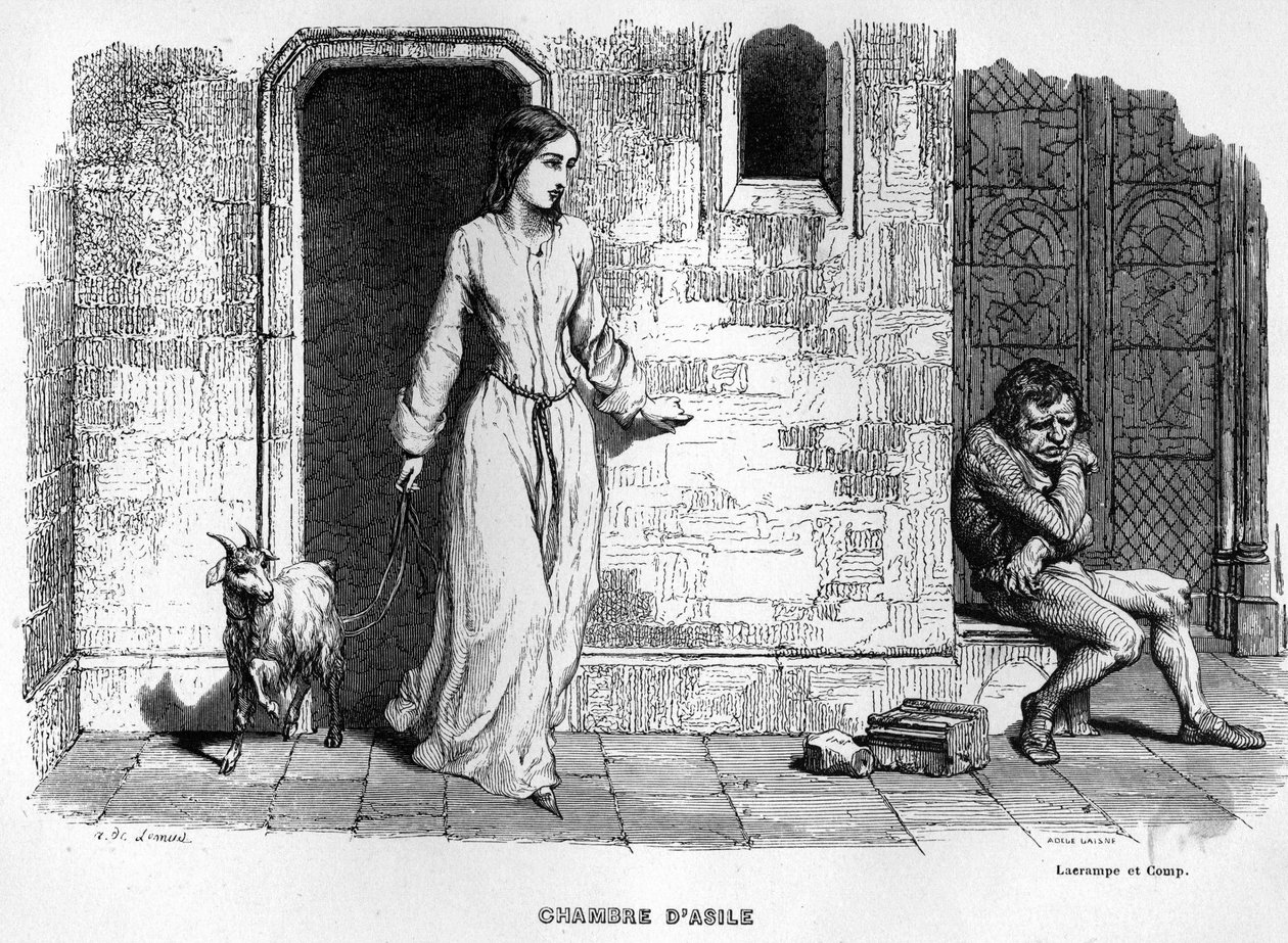 Esmeralda se encuentra con Quasimodo - en Notre Dame de París. de Unknown artist