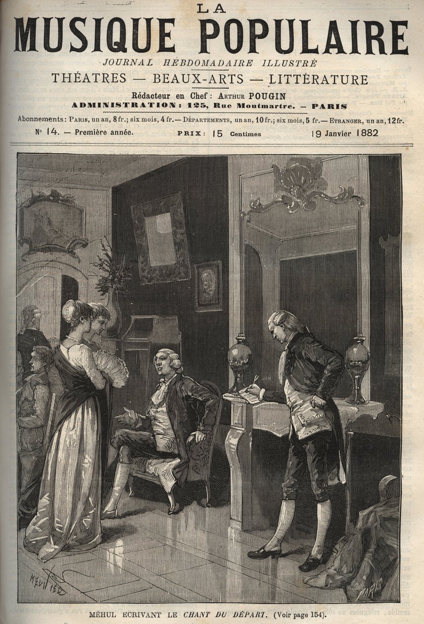 Etienne Nicolas Mehul (1763-1817) escritor de “Le chant du depart” (canto revolucionario y himno a la libertad) - grabado en “La música popular” periódico semanal ilustrado - 1882 de Unknown artist