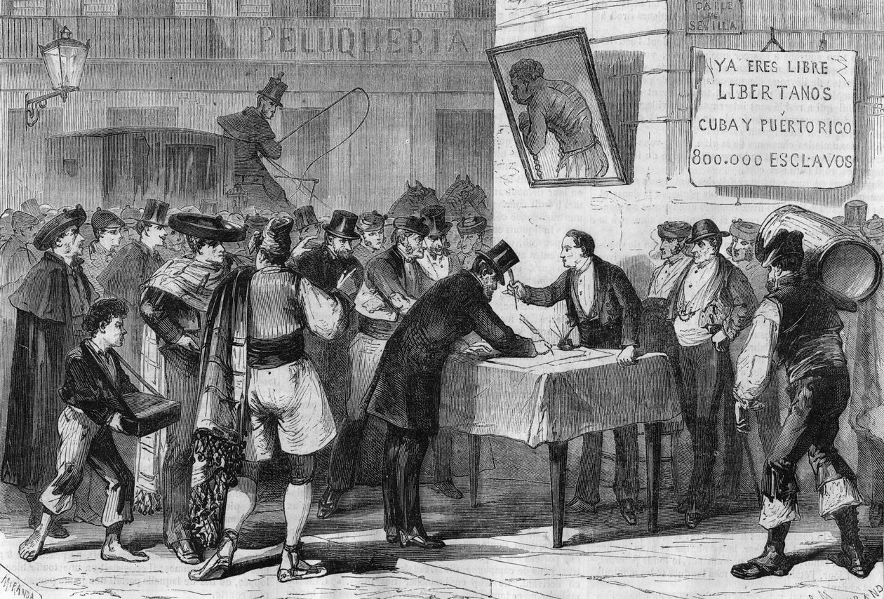Eventos en España en 1885: suscripción pública en Madrid para la compra de esclavos de Cuba y Puerto Rico. de Unknown artist