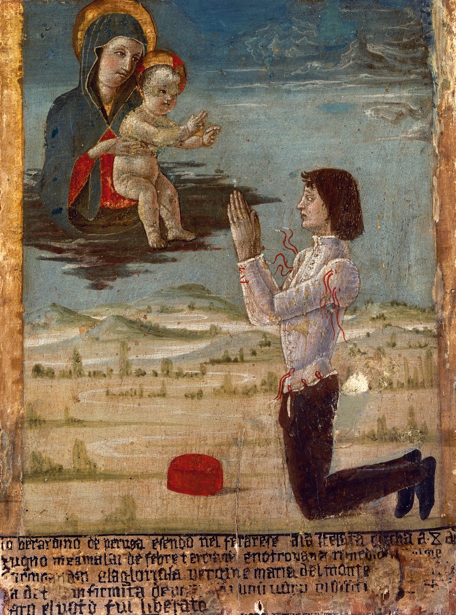Exvoto que representa a la Virgen y el Niño con un hombre arrodillado rezando, Abadía de Santa María del Monte, Cesena, Emilia-Romaña, Italia de Unknown artist