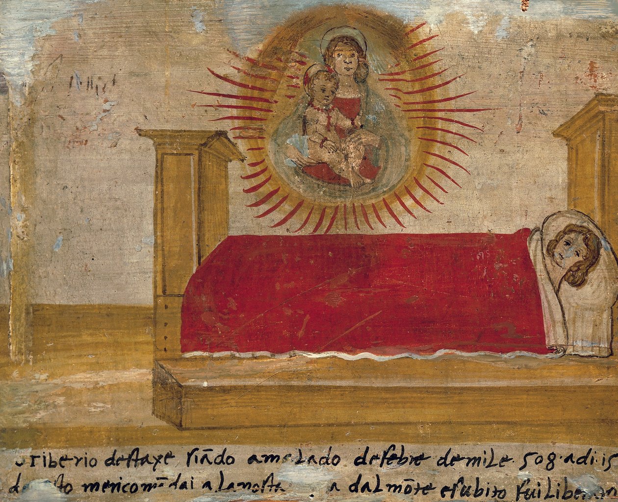 Exvoto que representa a la Virgen y el Niño con un paciente en la cama, Abadía de Santa Maria del Monte, Cesena de Unknown artist
